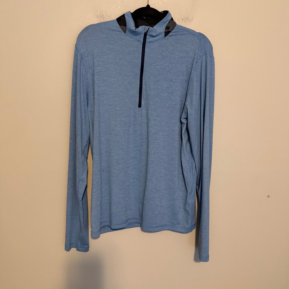 Greyson Guide Sport Quarter Zip  M Blue brrr Cooling Camo Collar Golf preppy